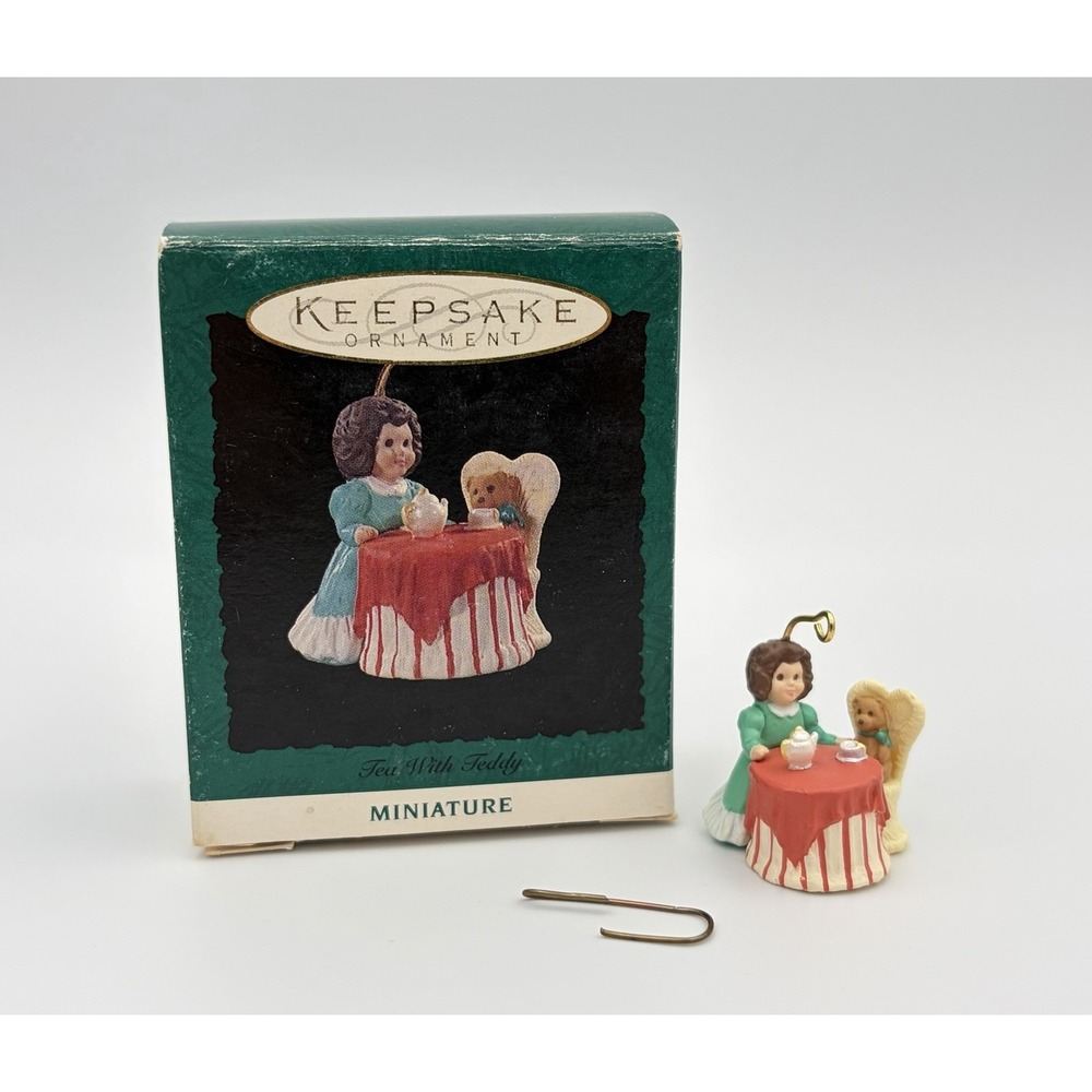 1994‎ Hallmark Keepsake Ornament Girl Tea With Teddy Tea Party Miniature Vintage